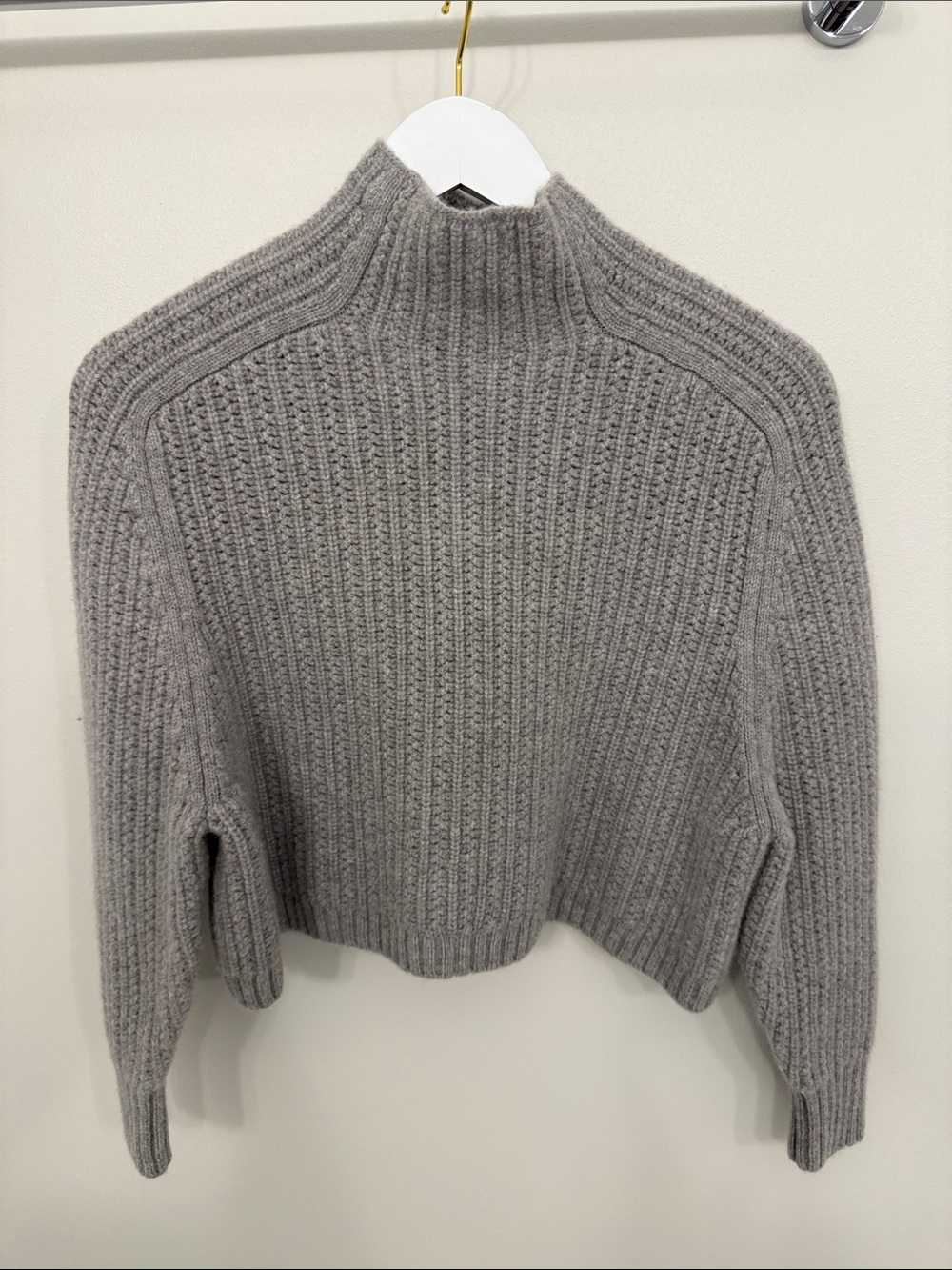Madewell Cropped Ribbed Mock Neck Sweater - Light Gray